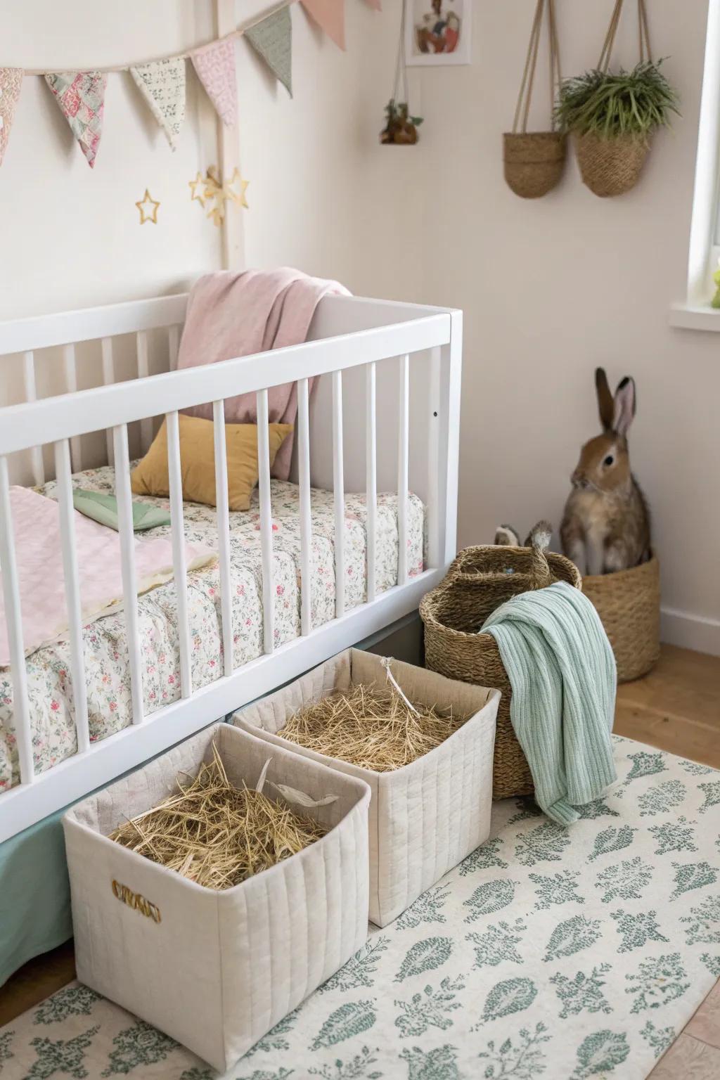 Under-crib storage makes the most of space.