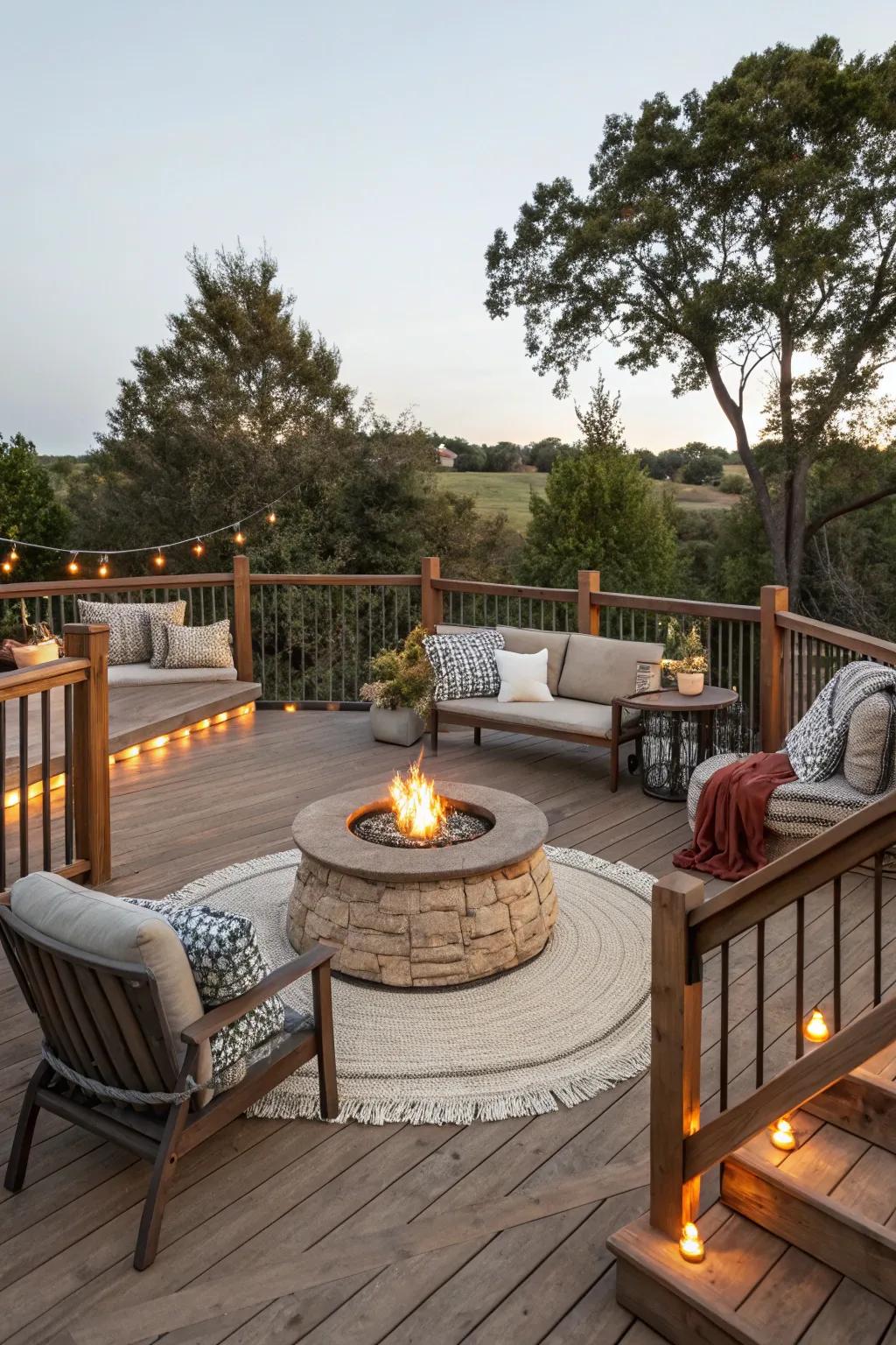 Congregate around a fire pit for cozy nights on the deck.