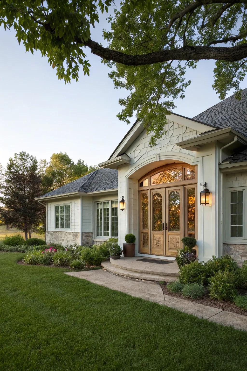 Glass doors bring style and light to your entry.