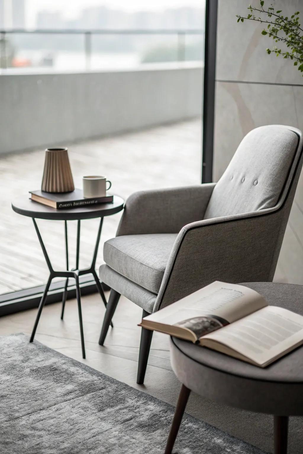 A minimalist reading nook that calms the senses.