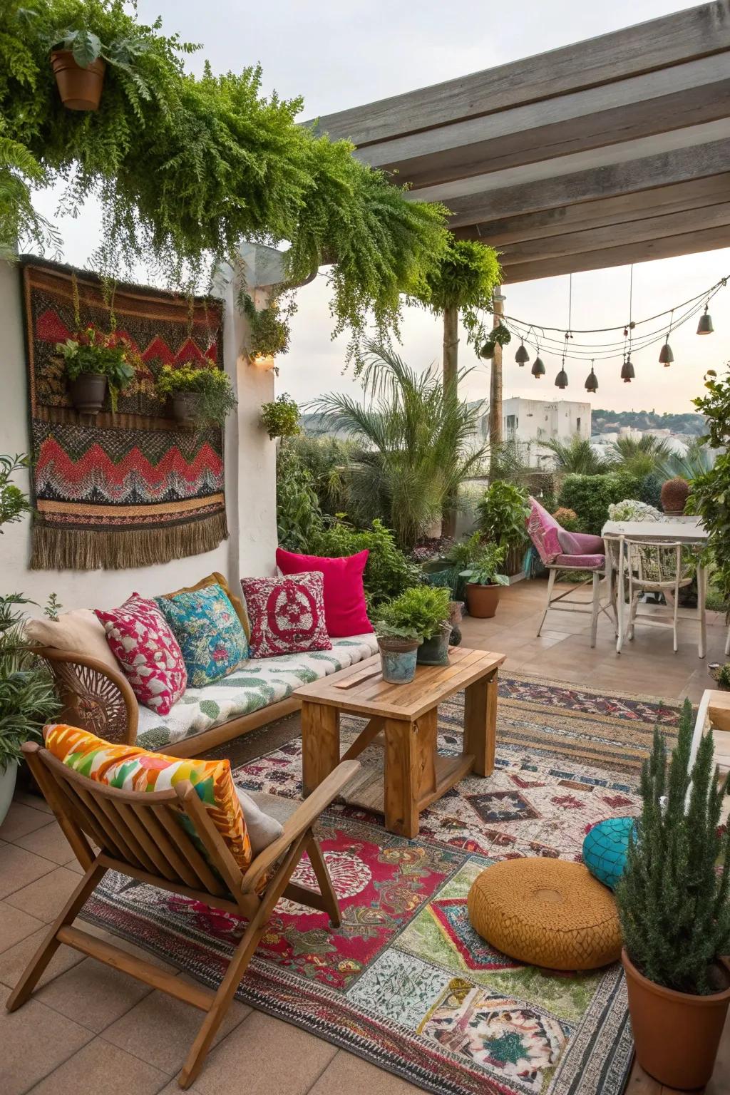Bohemian decor bestows vibrant energy to your patio.
