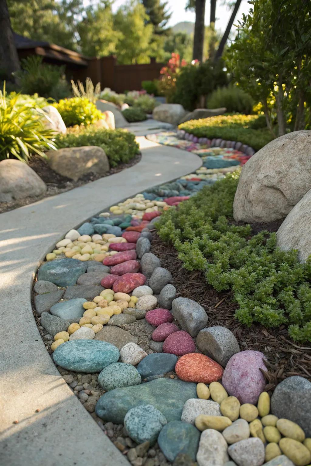 A vibrant arrangement of stones contributes visual charm to this ground environment.