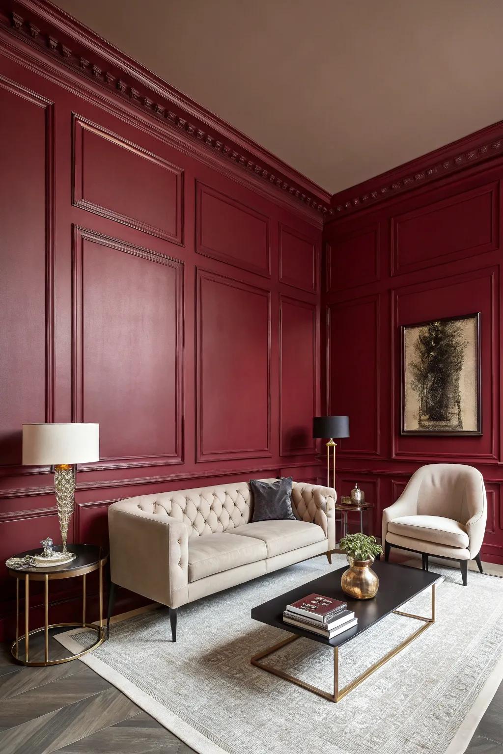 An area with audacious wall colors incorporating drama and sophistication.