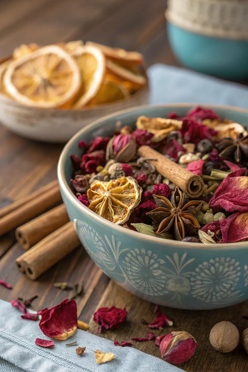 A fragrant made from dried floral discs