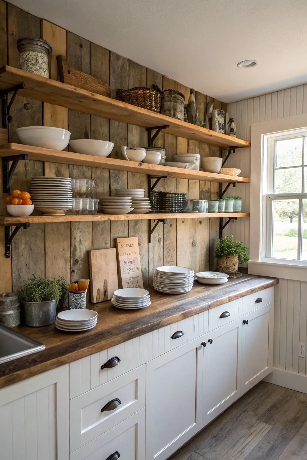 Open walls enhance the country style charm of the kitchen.