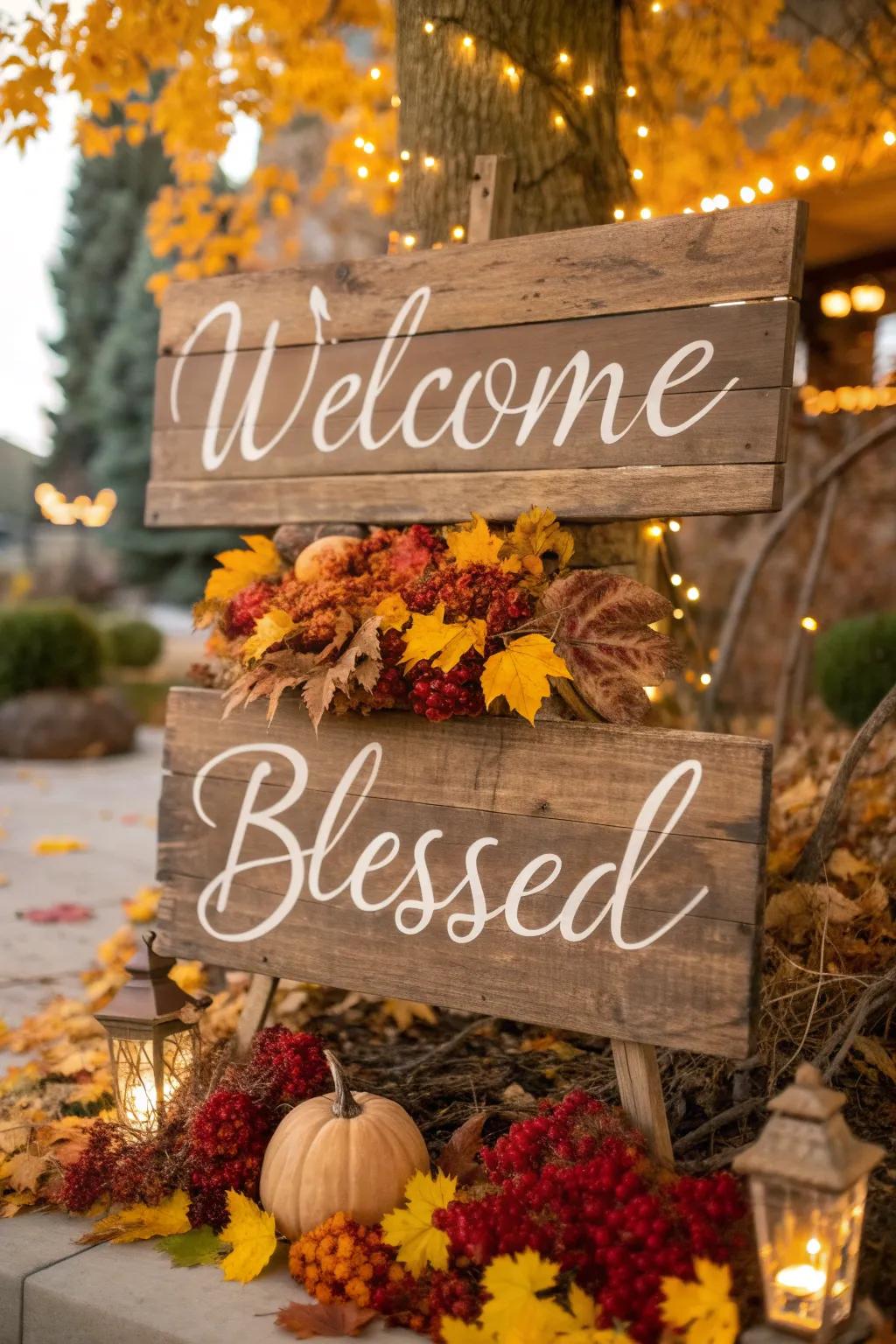 Wooden signs guide with rustic elegance.