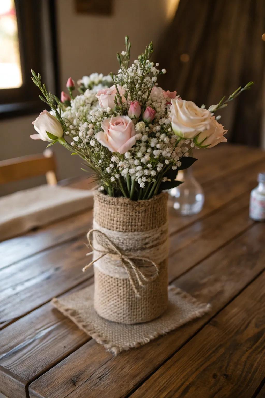 Hessian-wrapped holders add texture and countryside charm.
