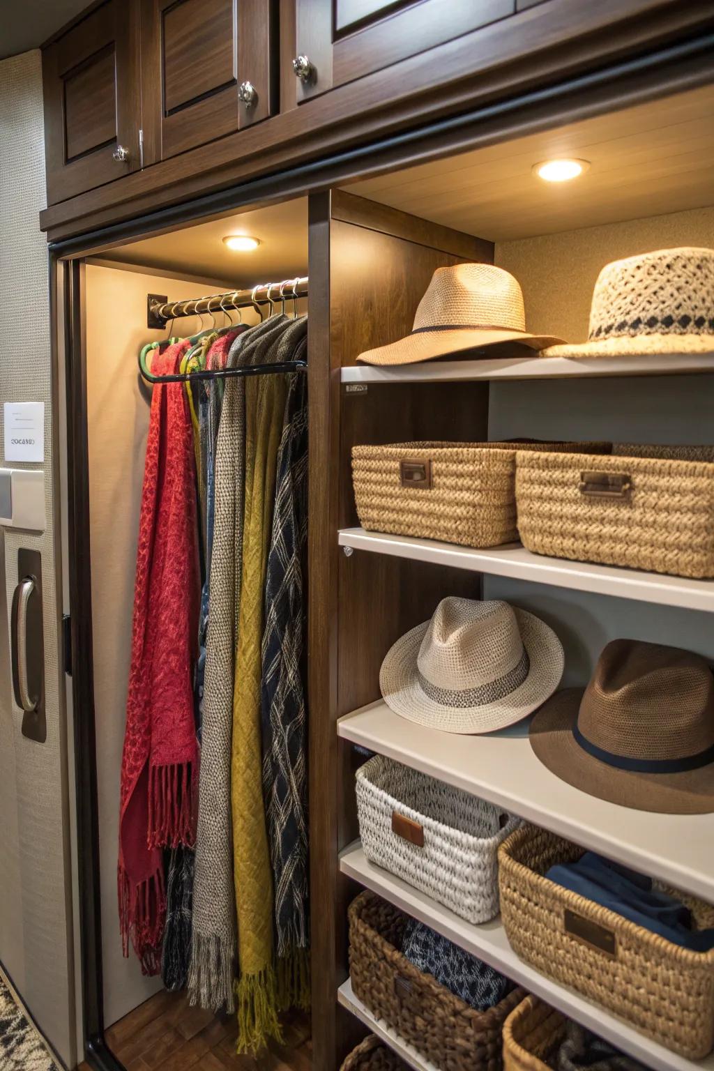 Under-shelf baskets provide extra storage space for lightweight items.