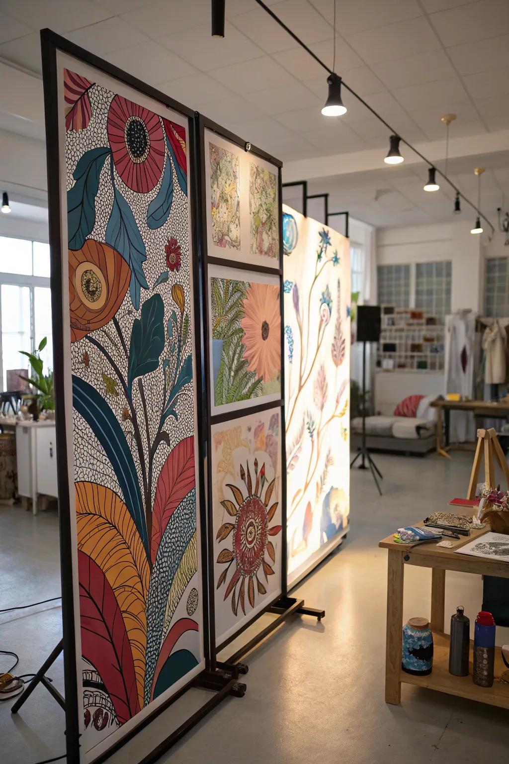 Bespoke artistic designs transform screen walls into unique art pieces.
