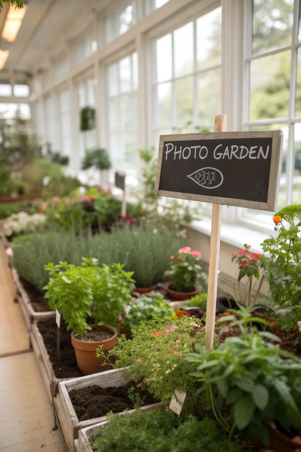 An indoor garden with charming chalkboard labels for each plant.