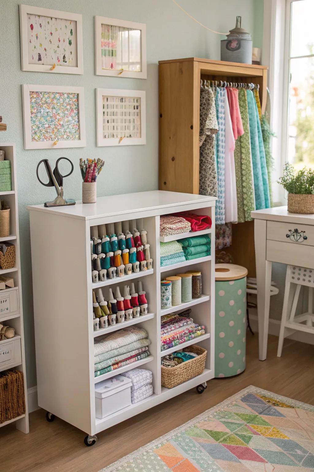Multi-purpose storage facilitates organization and accessibility.