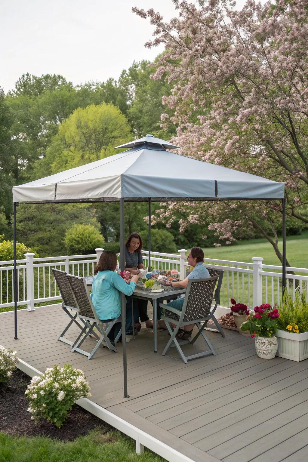 Pop-up canopies grant swift and straightforward shade.