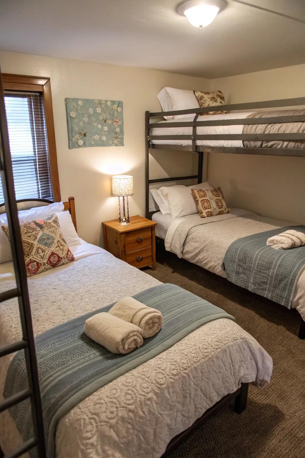Back-to-back beds offer a unique take on shared sleeping arrangements.