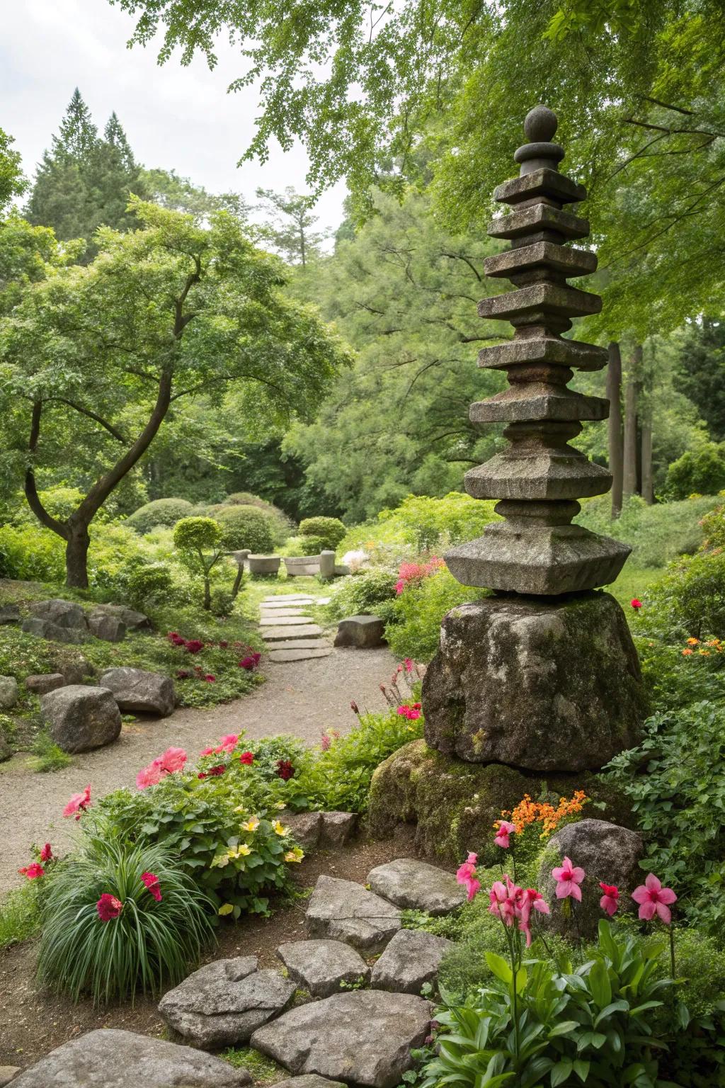 Arranged stones generate architectural fascination within stone gardens.