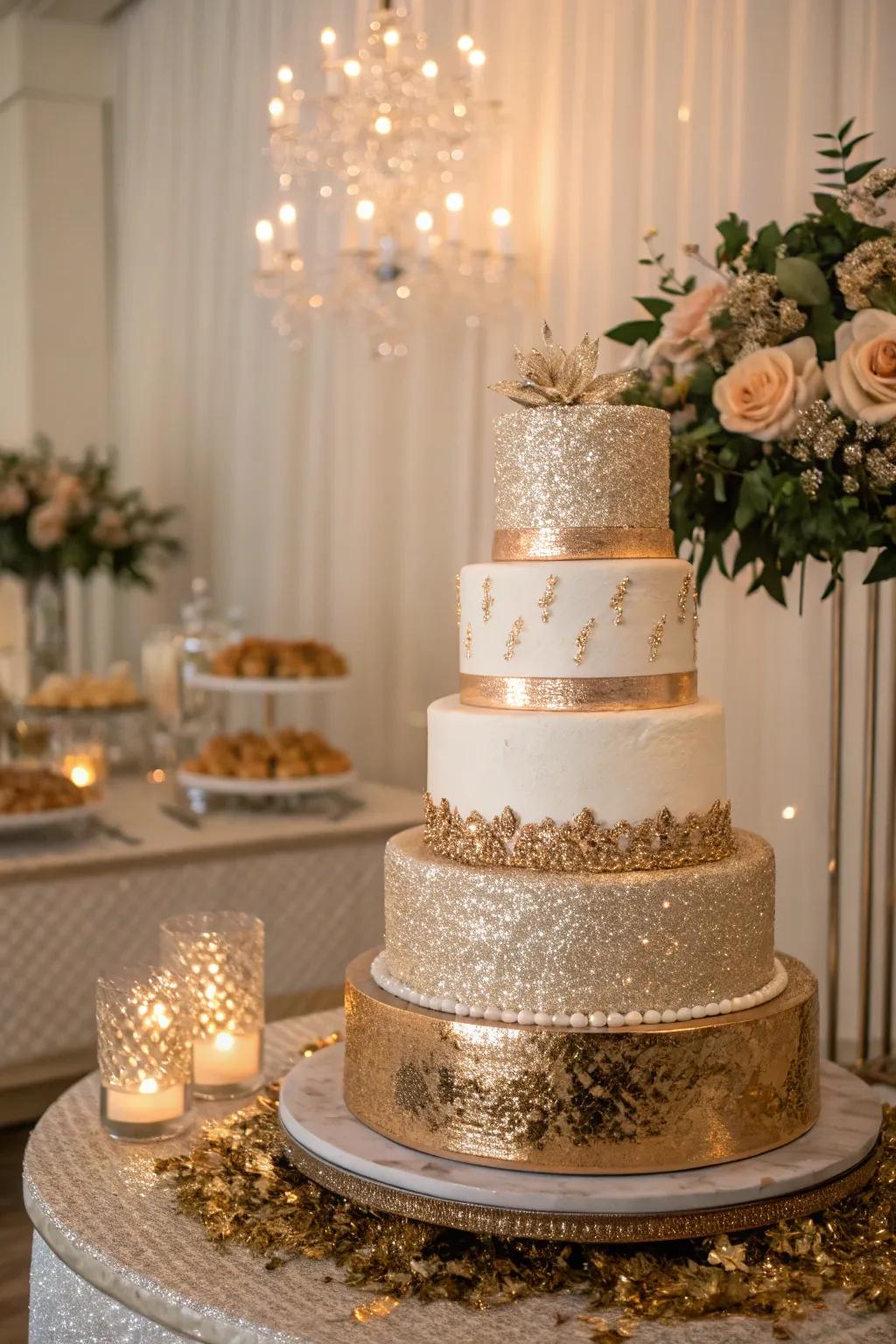 Glamorous confection through subtle metallic touches.