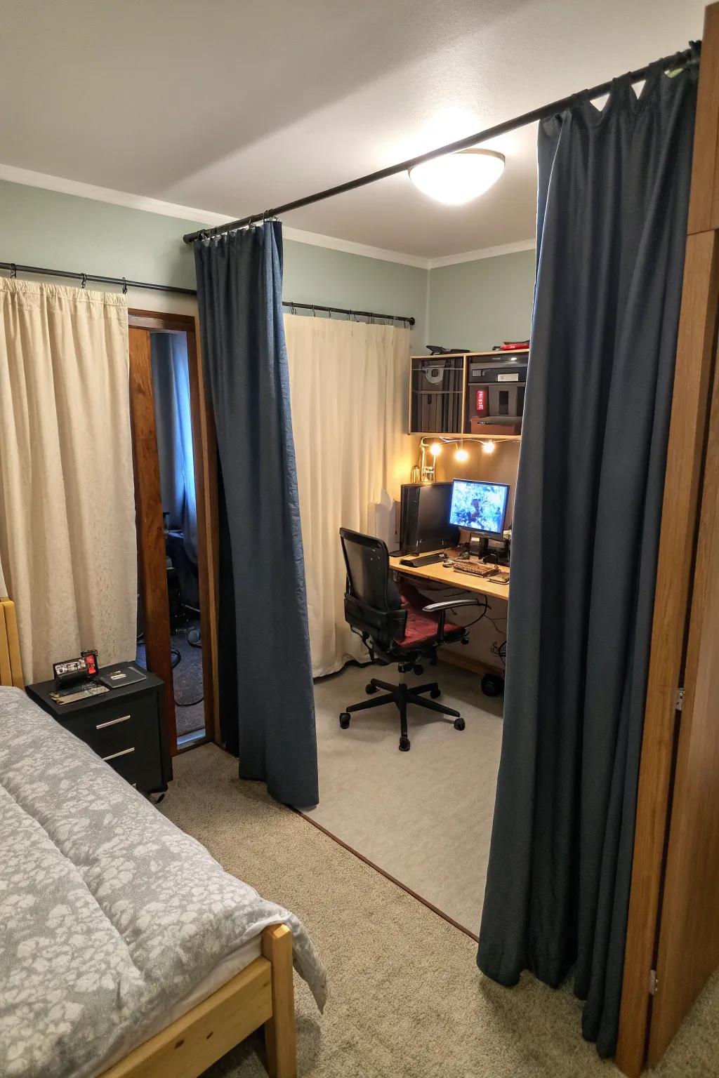 Fabric dividers can define separate areas in your small gaming room.