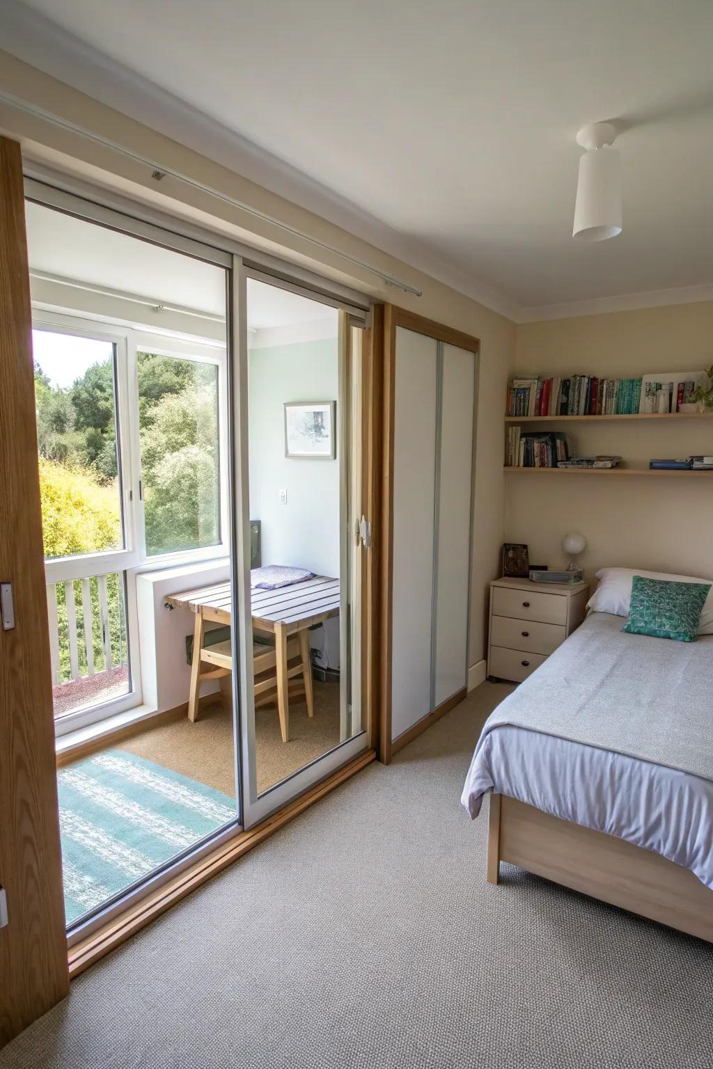 Sliding doors conserve area and add style.