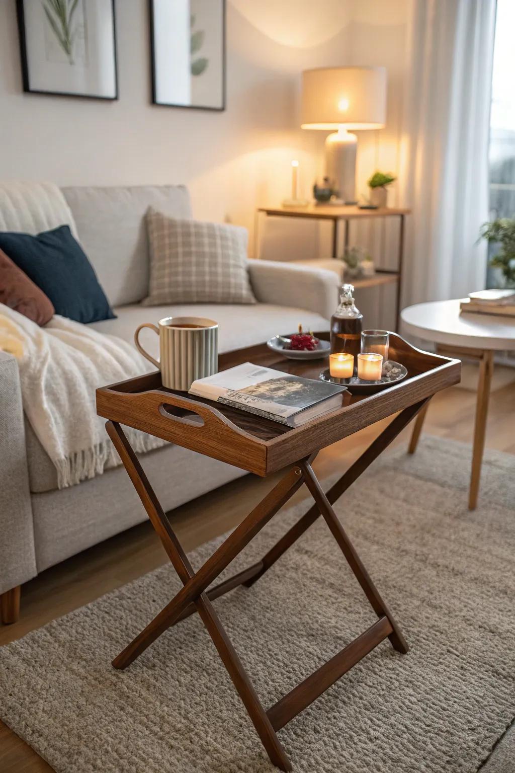 Collapsible tray tables provide flexible functionality in small homes.