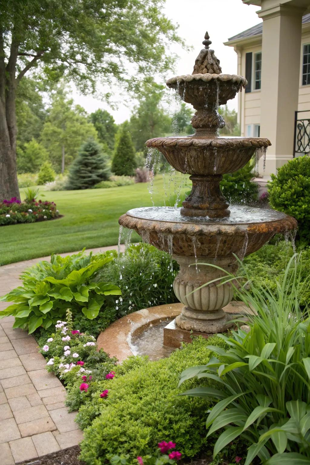 Descending urns introduce classic beauty to your lawn.