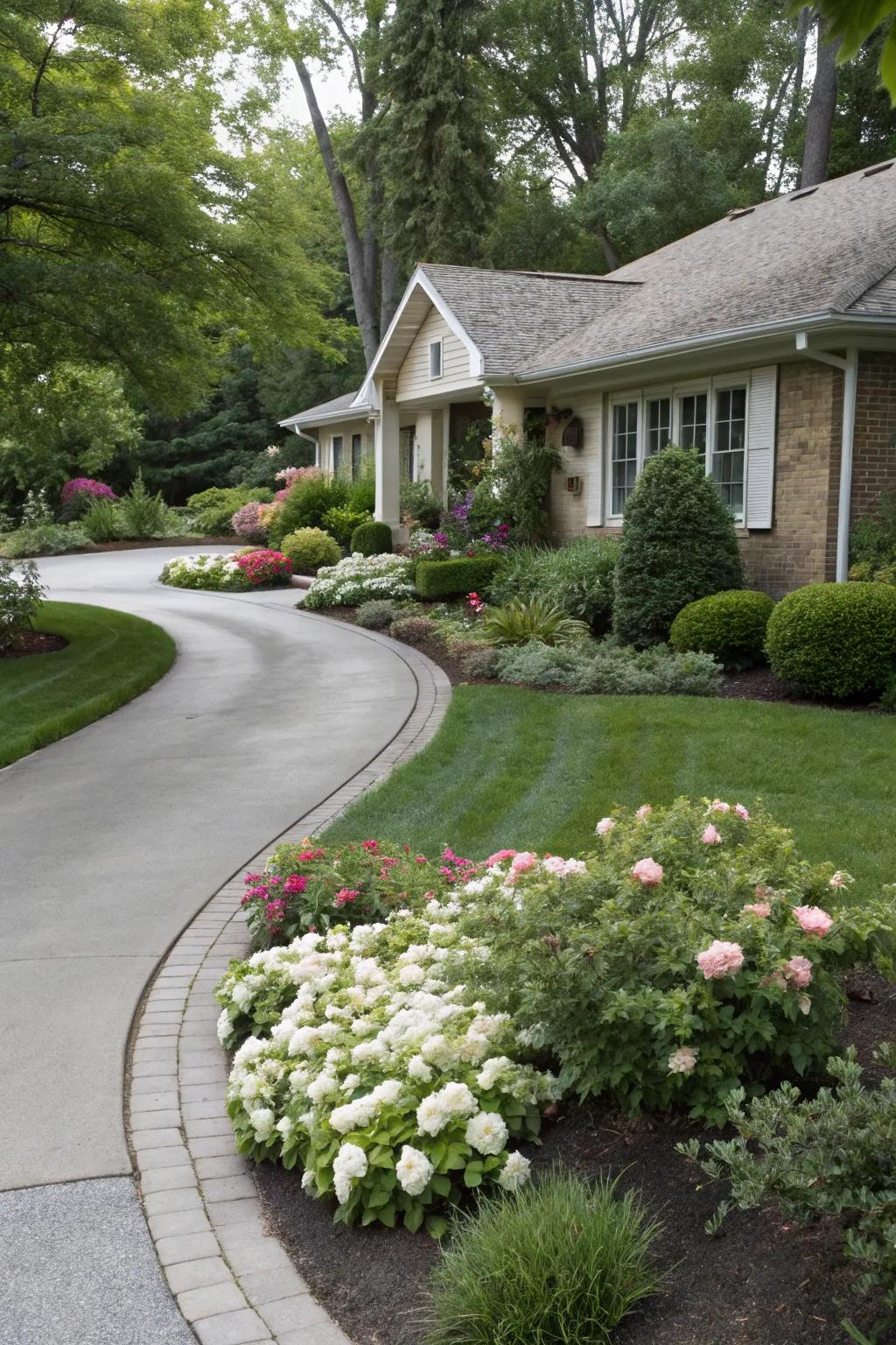 A curved driveway incorporates elegance and interest.