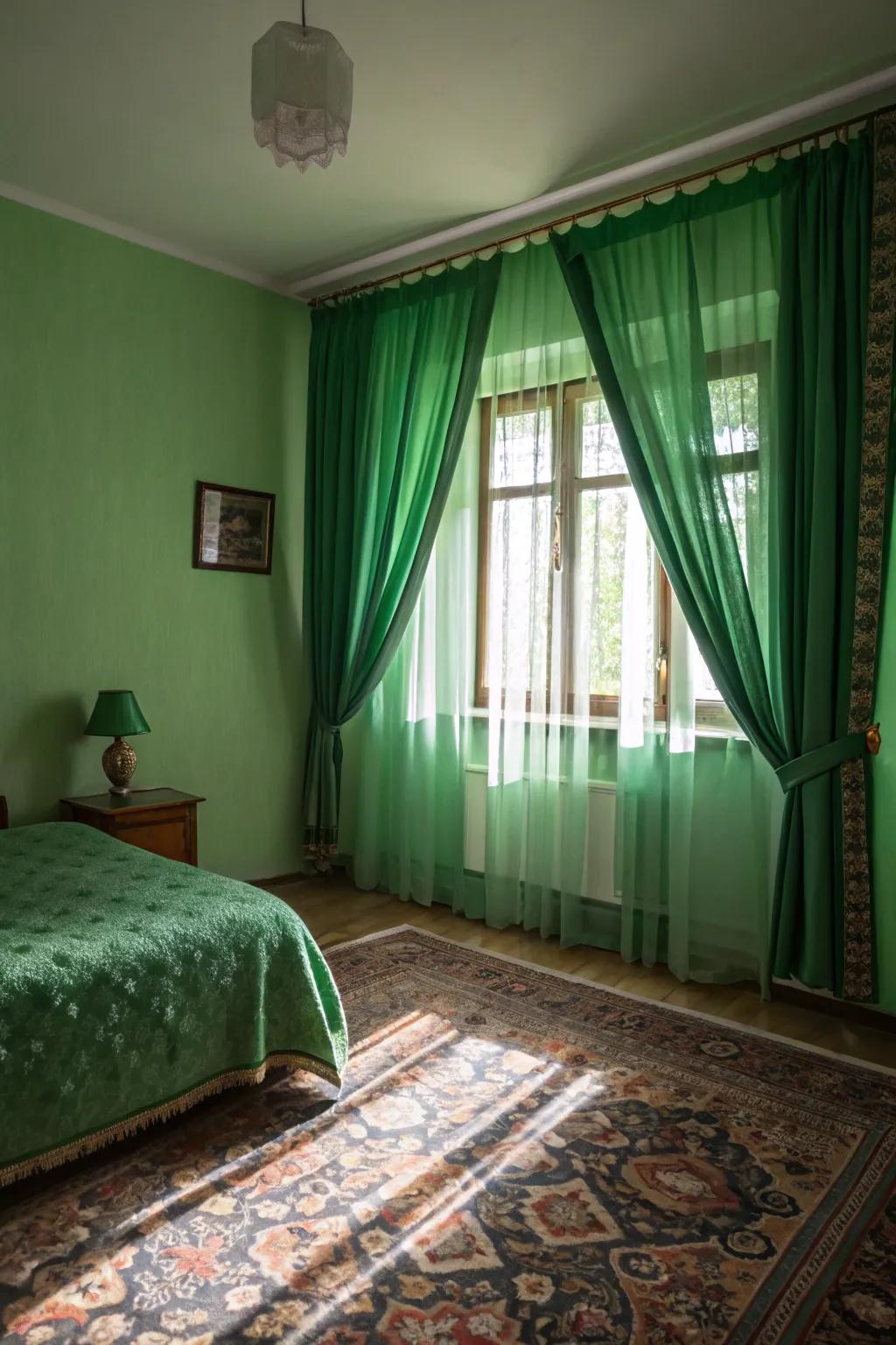 Green textiles increase coloring and texture subtly.