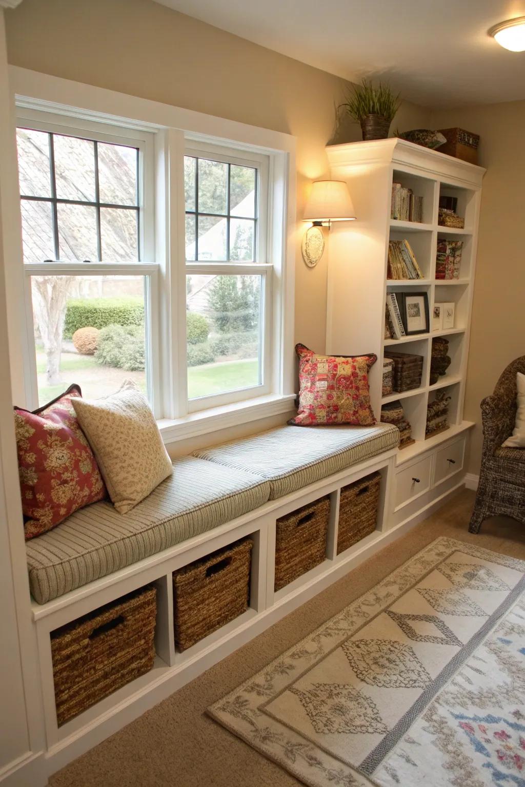 Integrated storage aids in maintaining a tidy and functional area.