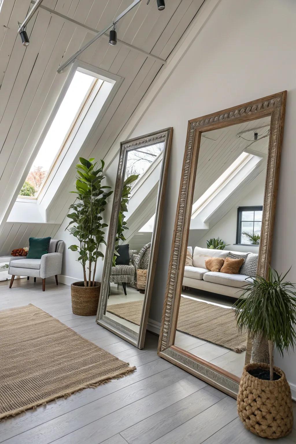Mirrors enhance the feeling of space and light within a loft.