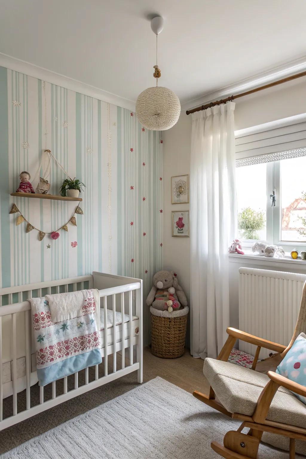 Vertical stripes establish an illusion of height.