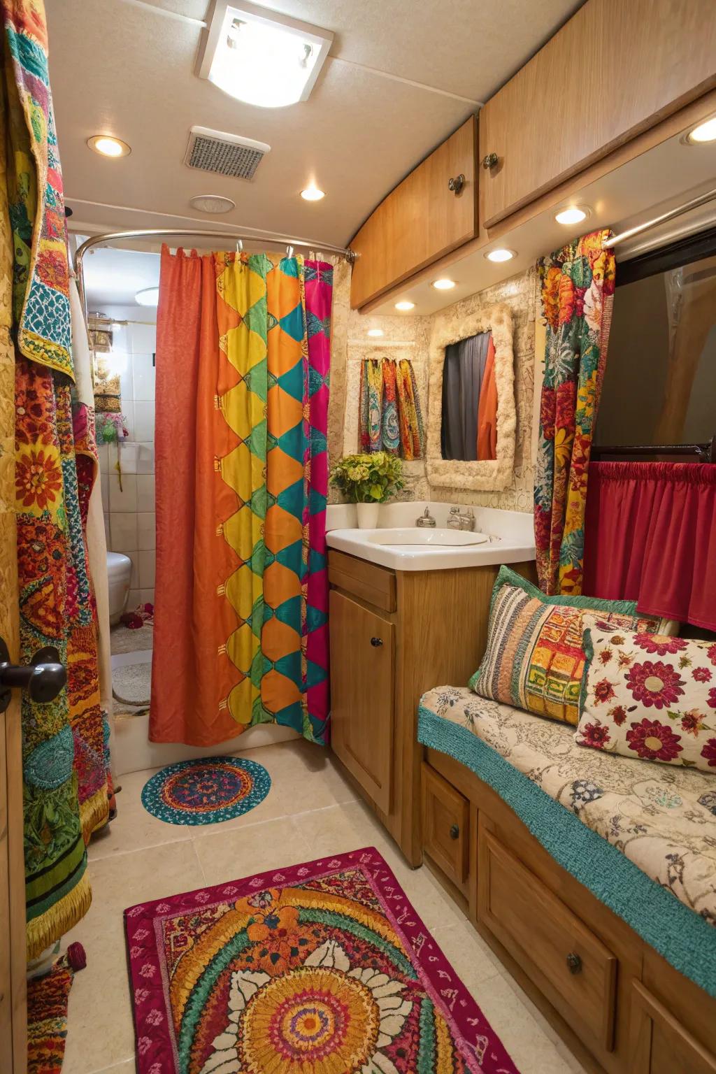 Fabrics add personality and color to your bathroom.