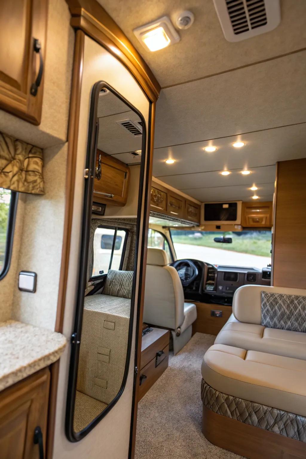 Mirrors can enhance the sense of area and light in your RV.