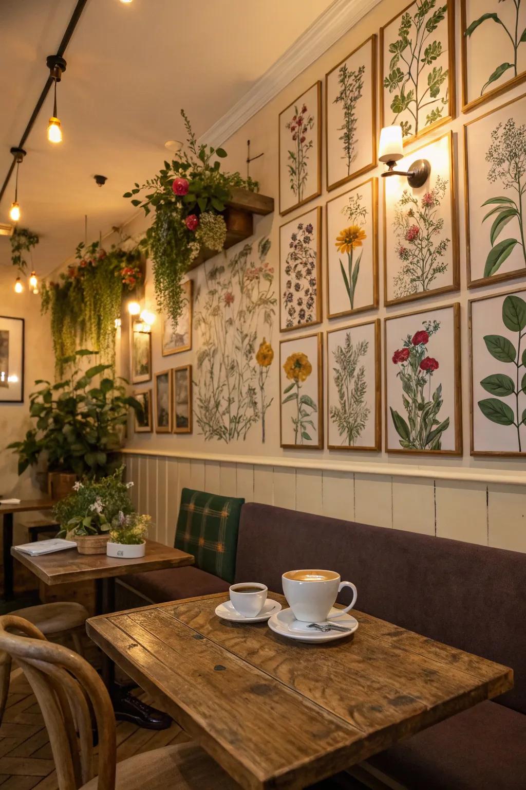 Herbaceous art enhances the natural feel of your tea space.