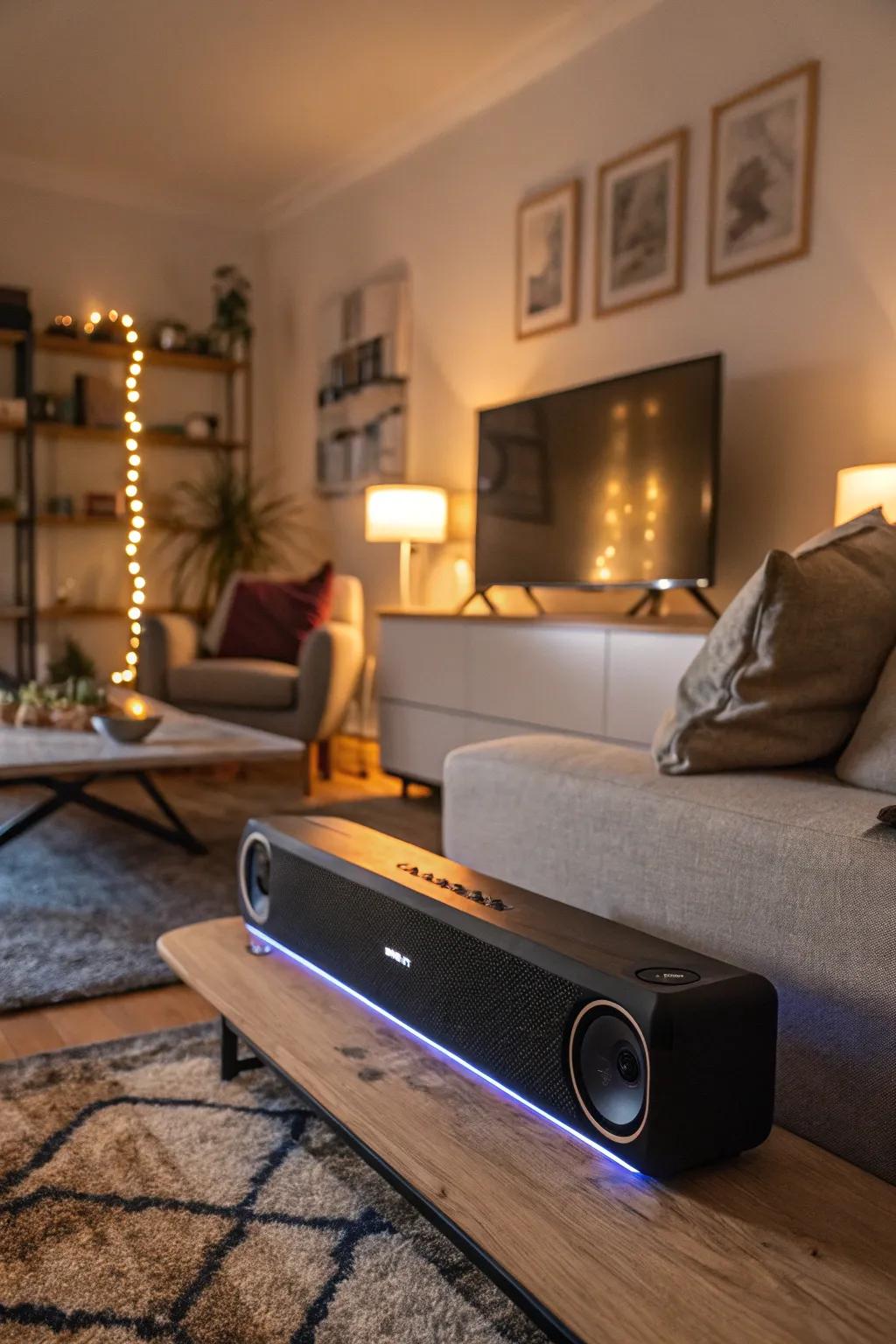 Audio enhancer highlighted with background lighting
