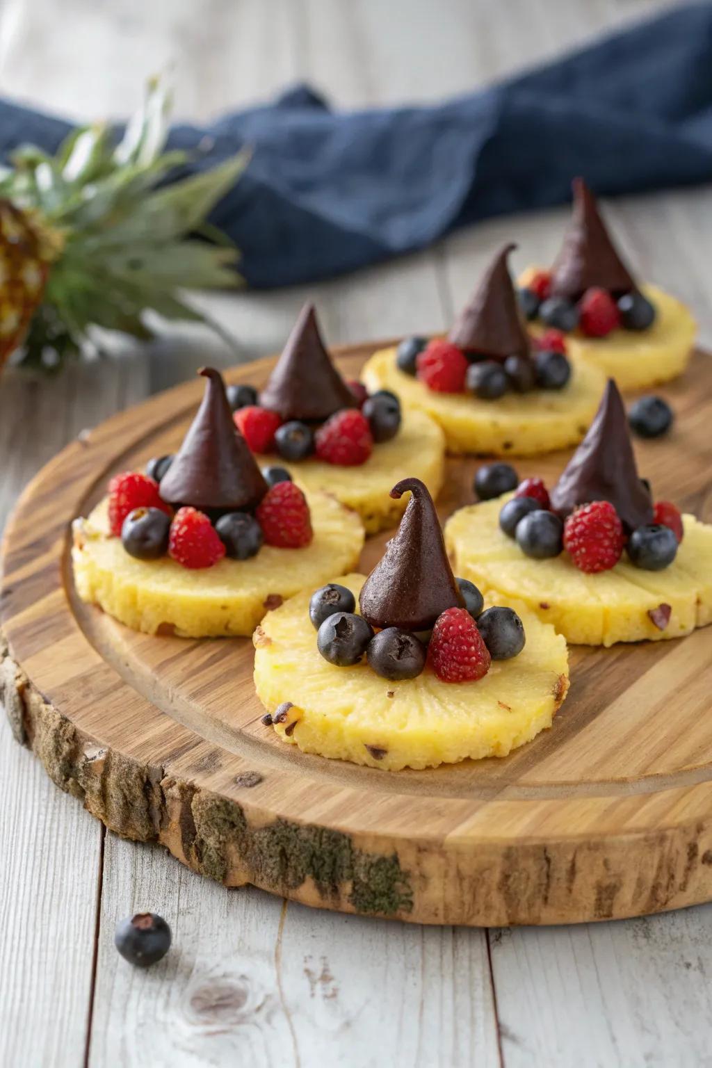 Sorceress chapeau ananas sections conjuring some Halloween enchantment.