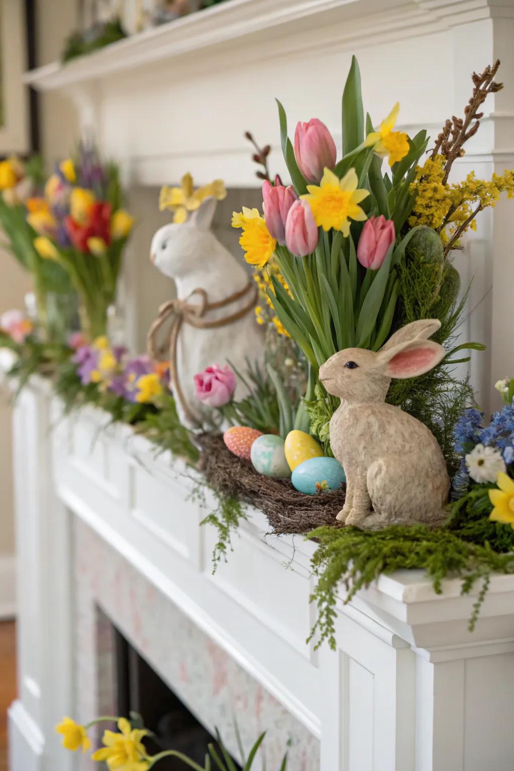 Seasonal figurines introduce whimsy to your spring decor.