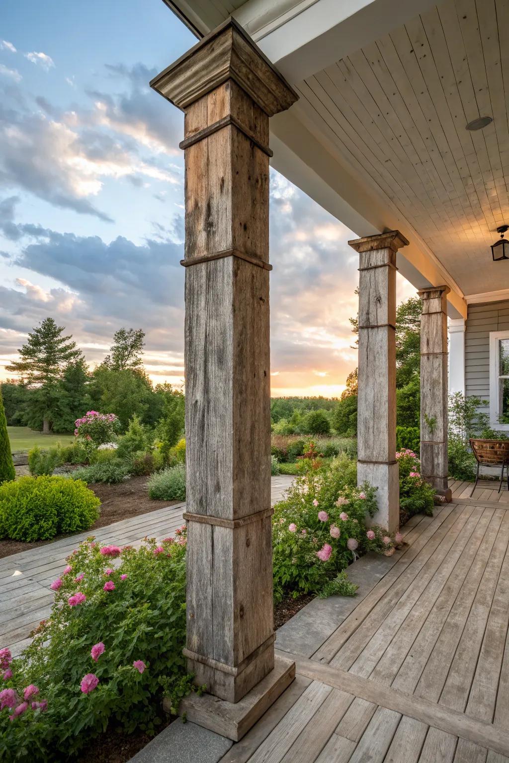 Recycled timber rectangular pillars bring countryside charm and character.