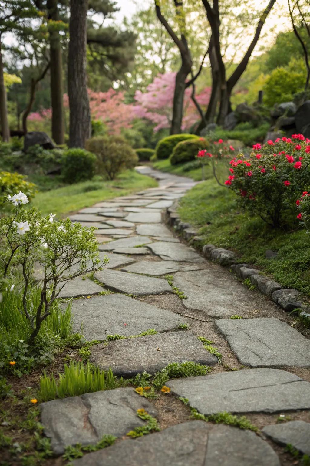 Combined plant existence delivers a touch of nature to your stone path.