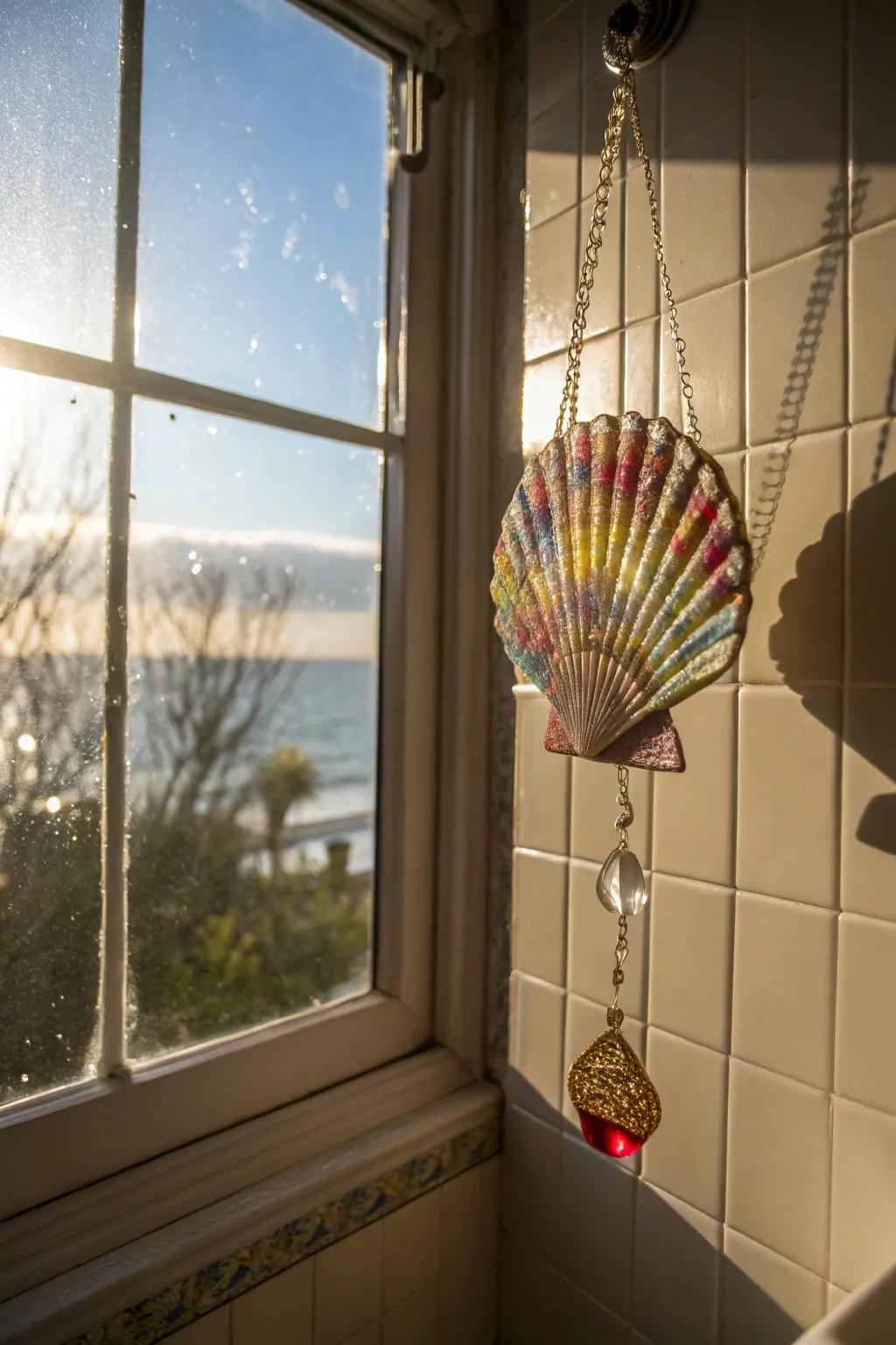 Coastal elegance with seashell light catchers.