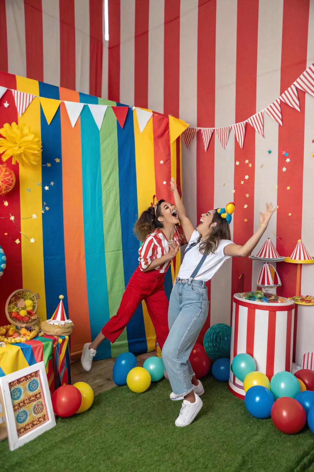 An amusement exhibition-themed backdrop bringing delight and energy to the festivity.