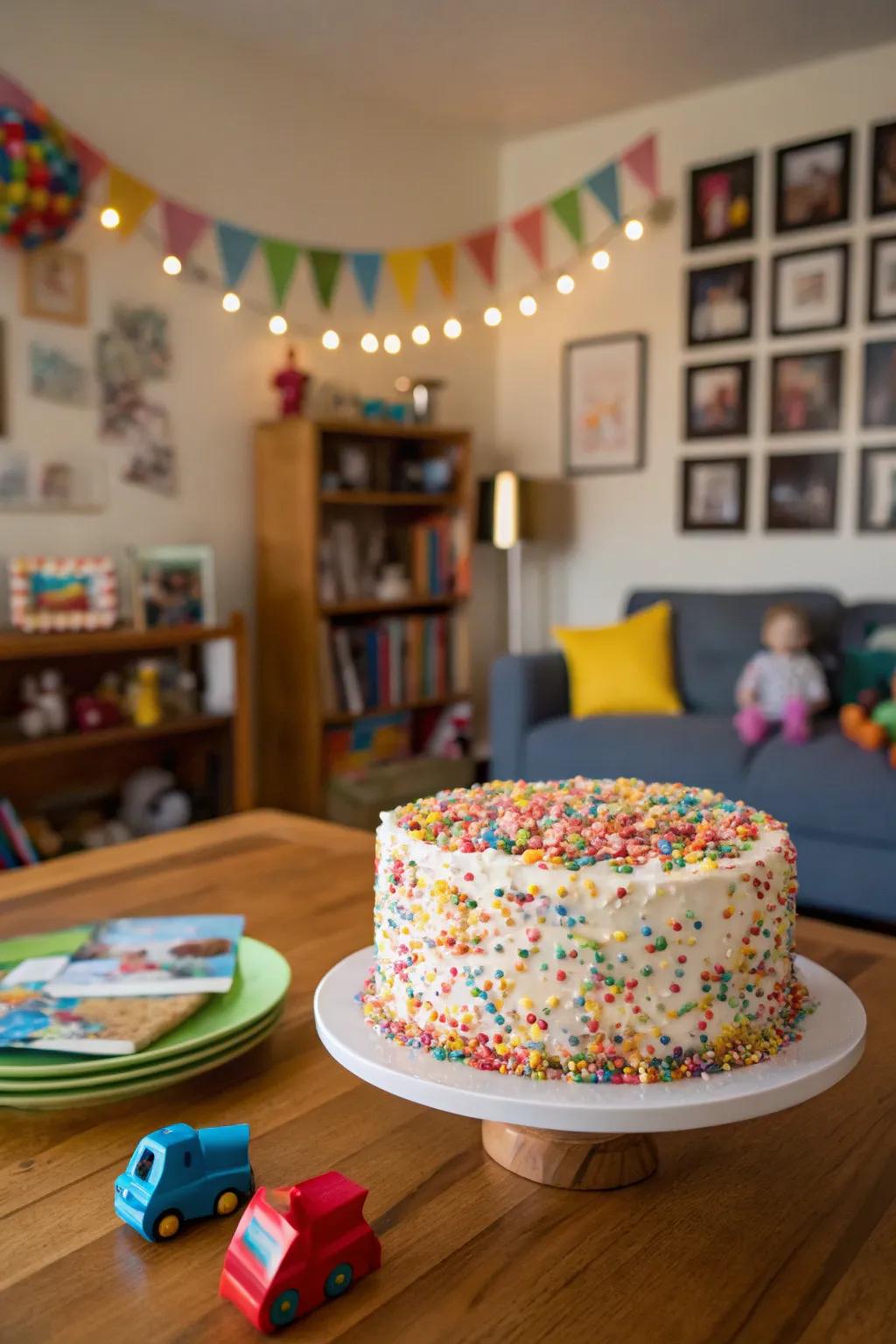 A confetti festivities cake that injects a pop of color and excitement into the event.