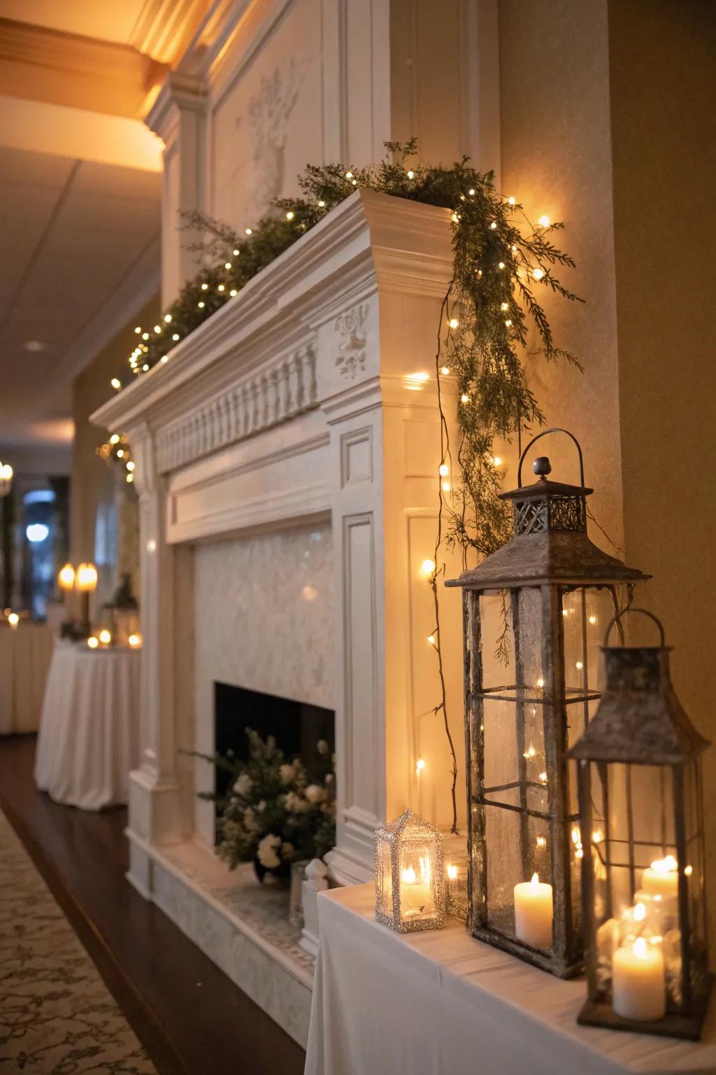 A high mantel with illuminated accents to spark a cozy and inviting ambiance.