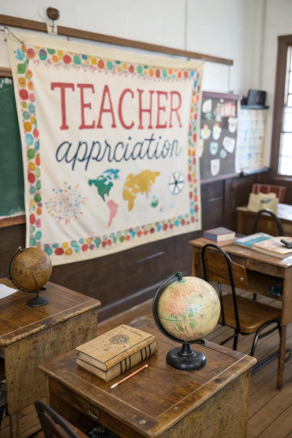 A nostalgic streamer with vintage school supplies for a timeless look.