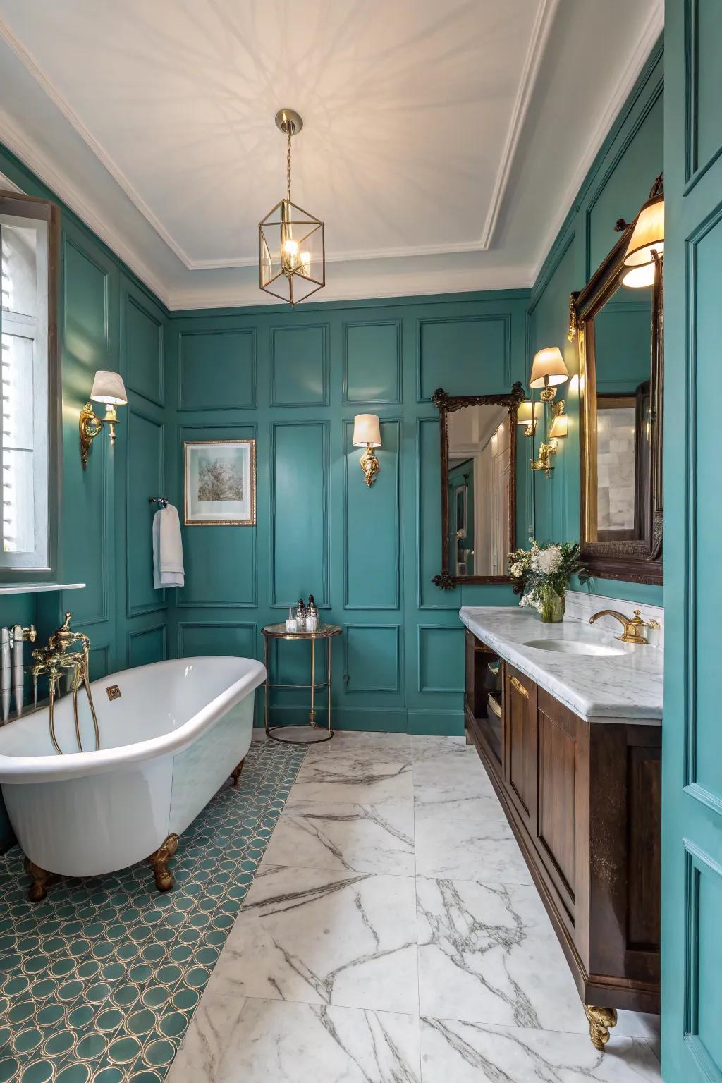 Add dimension with traditional cerulean woodwork.