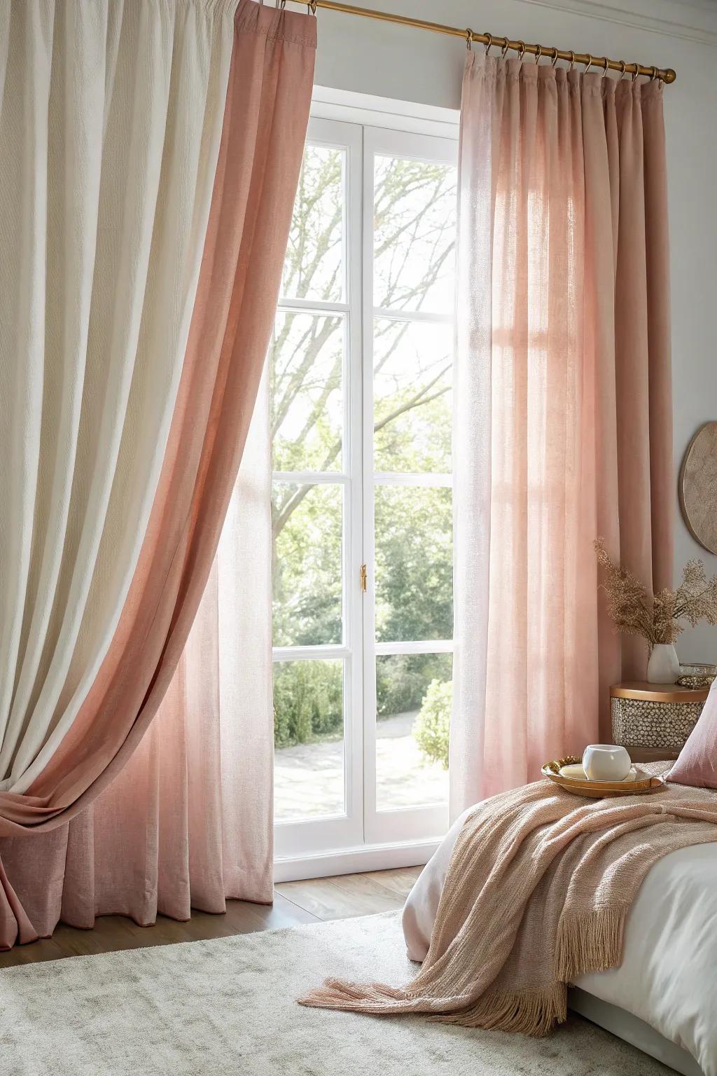 Layered curtains offer a luxurious and elegant touch.