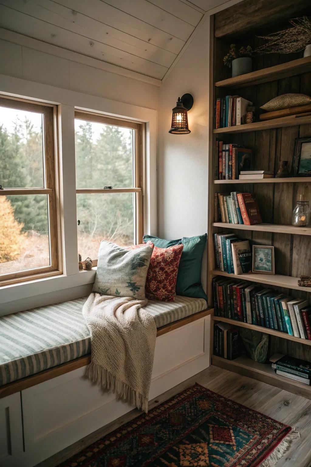 Reading alcoves supply a tranquil sanctuary in tiny homes.