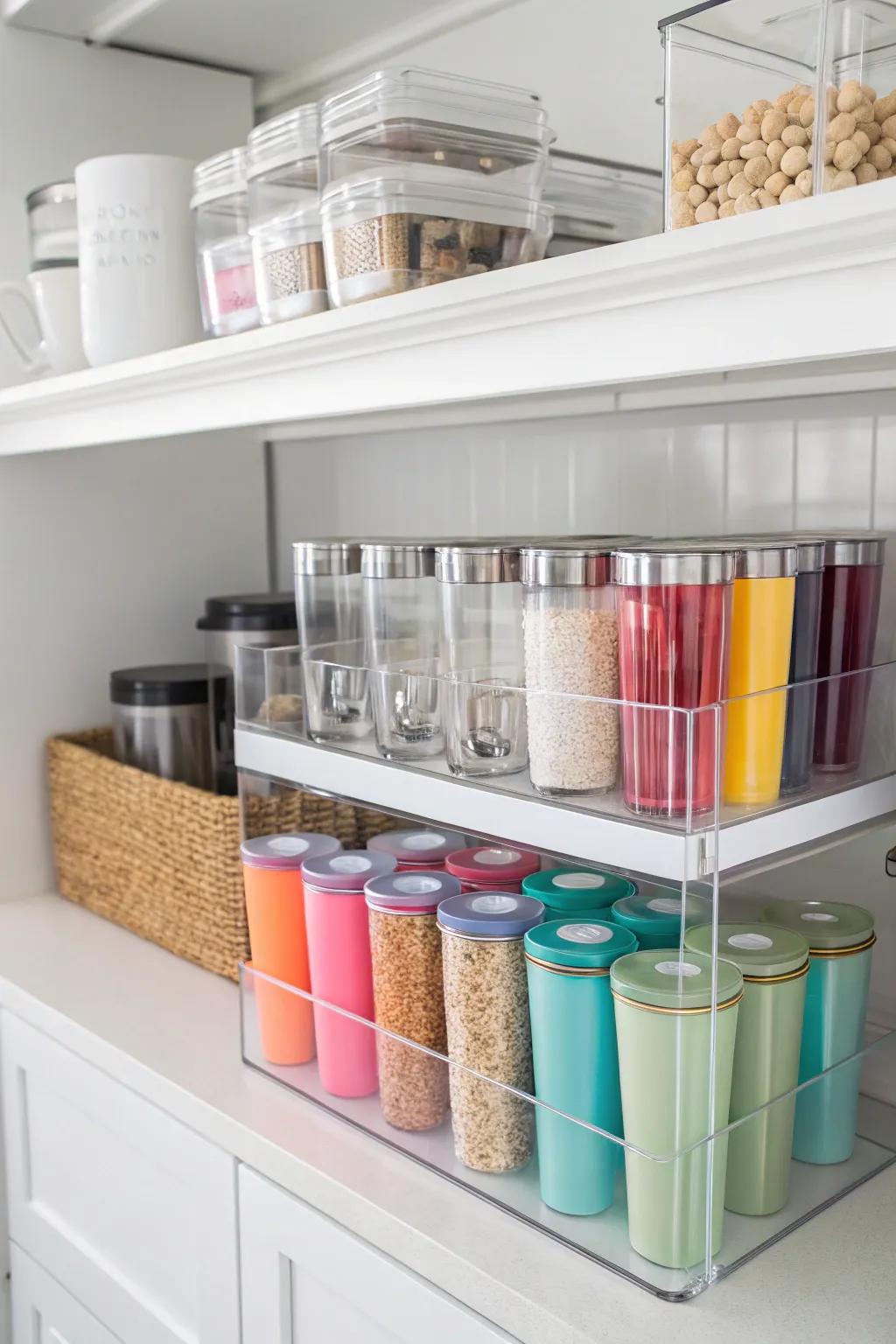 See-through acrylic receptacles presenting a contemporary tumbler aesthetic.
