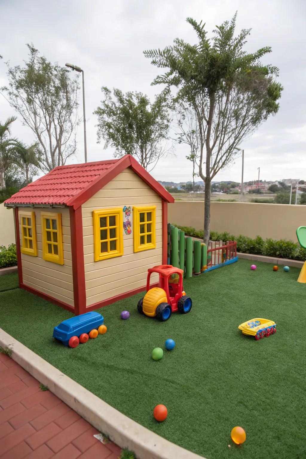 An amusing and secure play zone on turf for kids.
