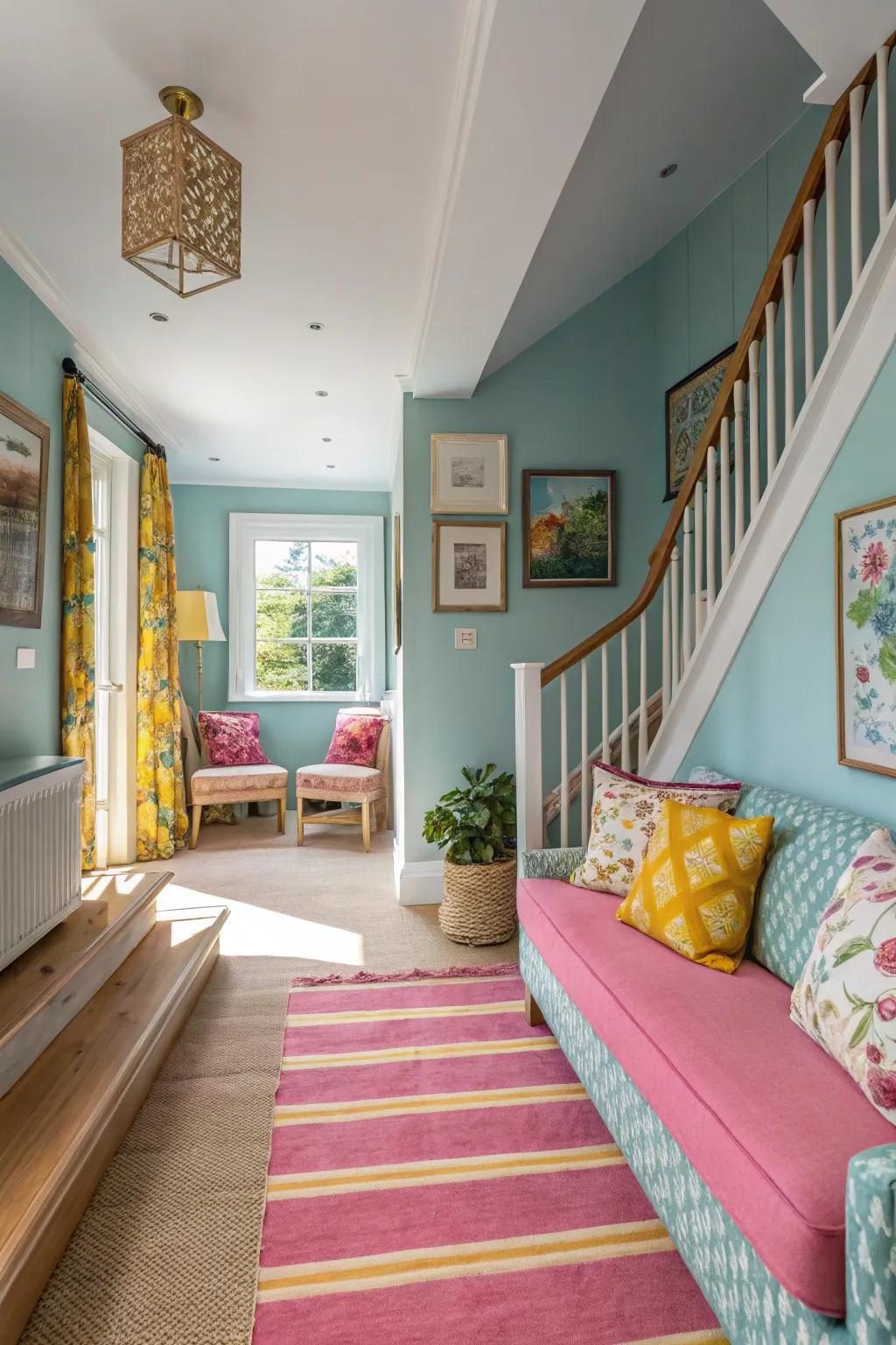 A cohesive color palette transforms the upper hallway.