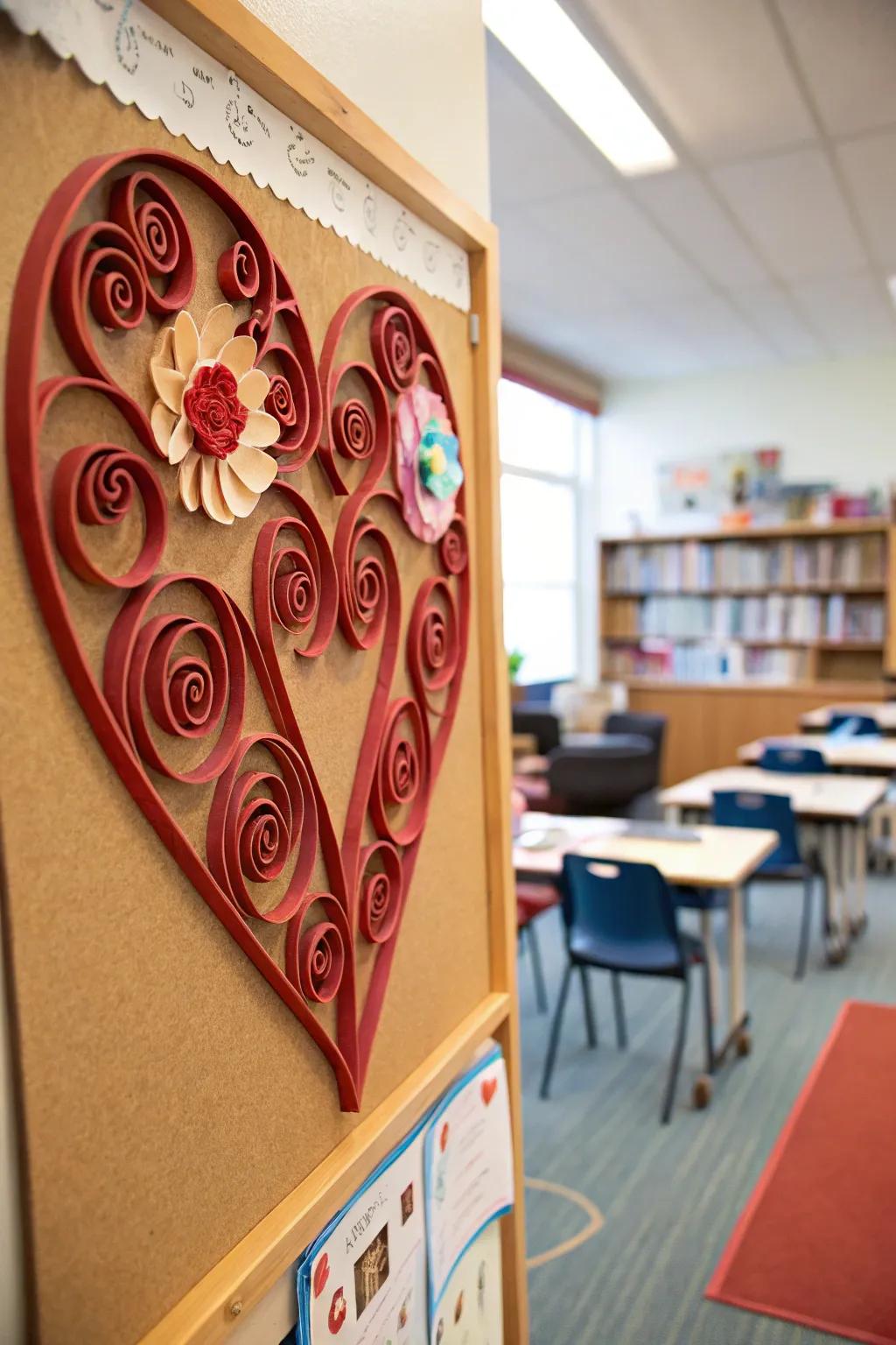 A Twirled Heart Art notice board featuring elaborate paper curls.