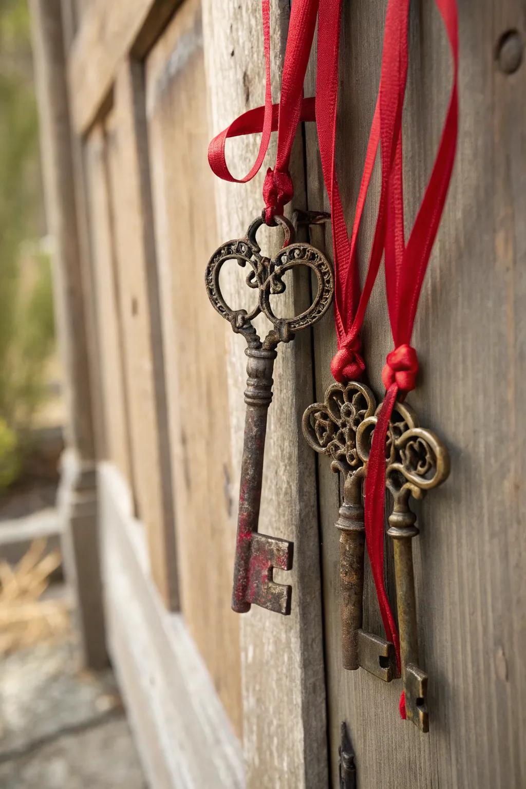 Vintage keys add an element of mystery and charm to Valentine's design.
