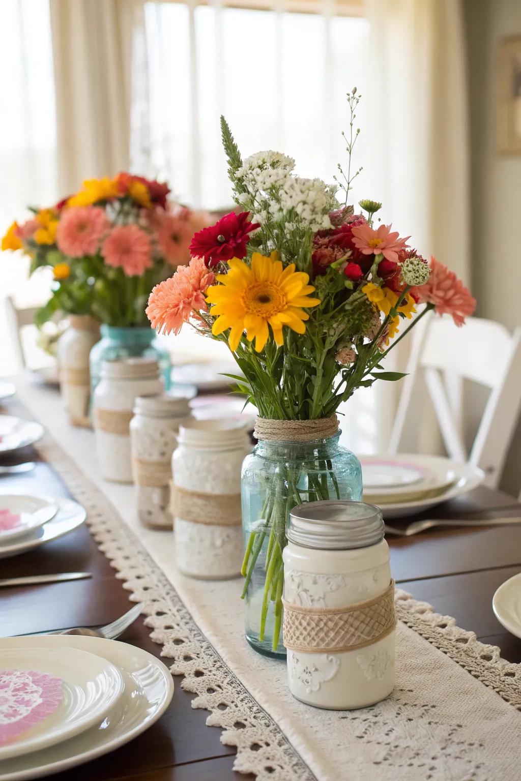 Incorporate appeal through homemade centerpieces utilizing uncomplicated elements.